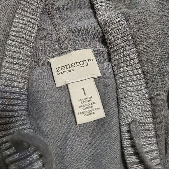 Chicos Zenergy Full Zip Jacket Womens Size 1 Small Hooded Cashmere Blend Grey - Picture 7 of 11